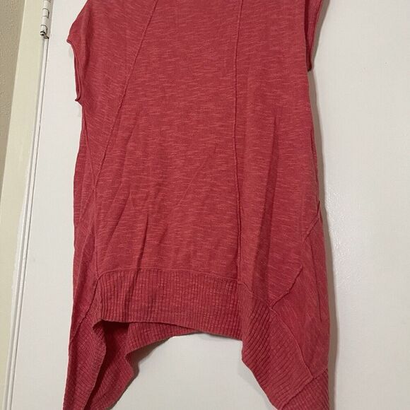 Eileen fisher coral pink linen blend short sleeve knit asymmetric top size small - Picture 4 of 6